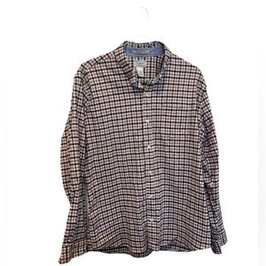 L.L. Bean Shirt Men’s XL Cotton CoolMax Blue Orange Check Slightly Fitted *flaw*